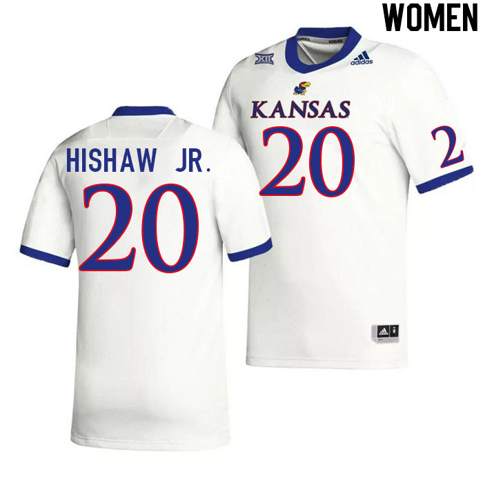 Women #20 Daniel Hishaw Jr. Kansas Jayhawks College Football Jerseys Stitched Sale-White